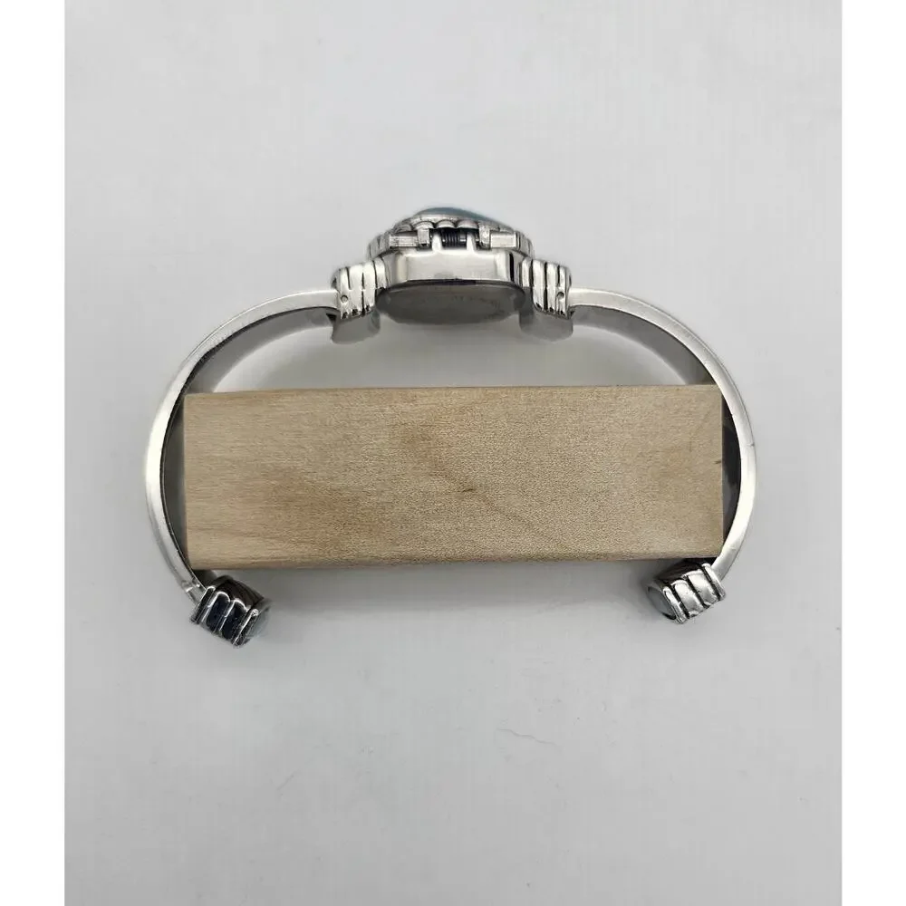 Japan Movement Quartz Watch Silver Tone Bracelet With Blue Accent